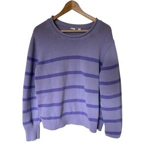 Gap Striped Cotton Knit Sweater Womens XL Lavender Purple Crew Neck Excellent
